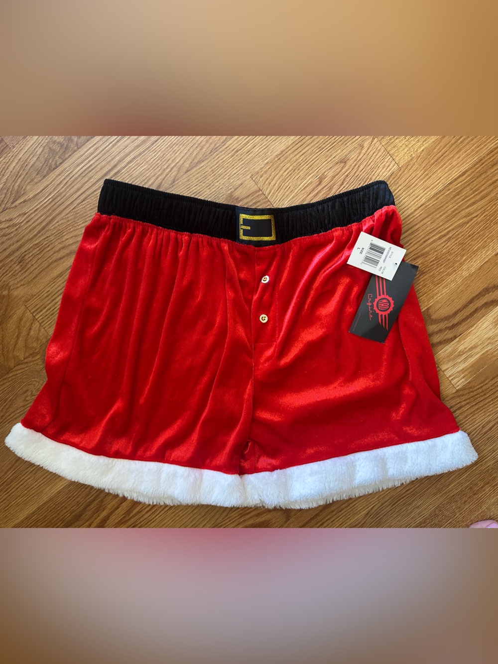 Santa Belt Boxer Shorts - Red with White Trim-large